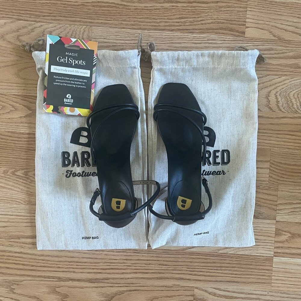 Bared Footwear Goldfinch Black Leather Low Heels